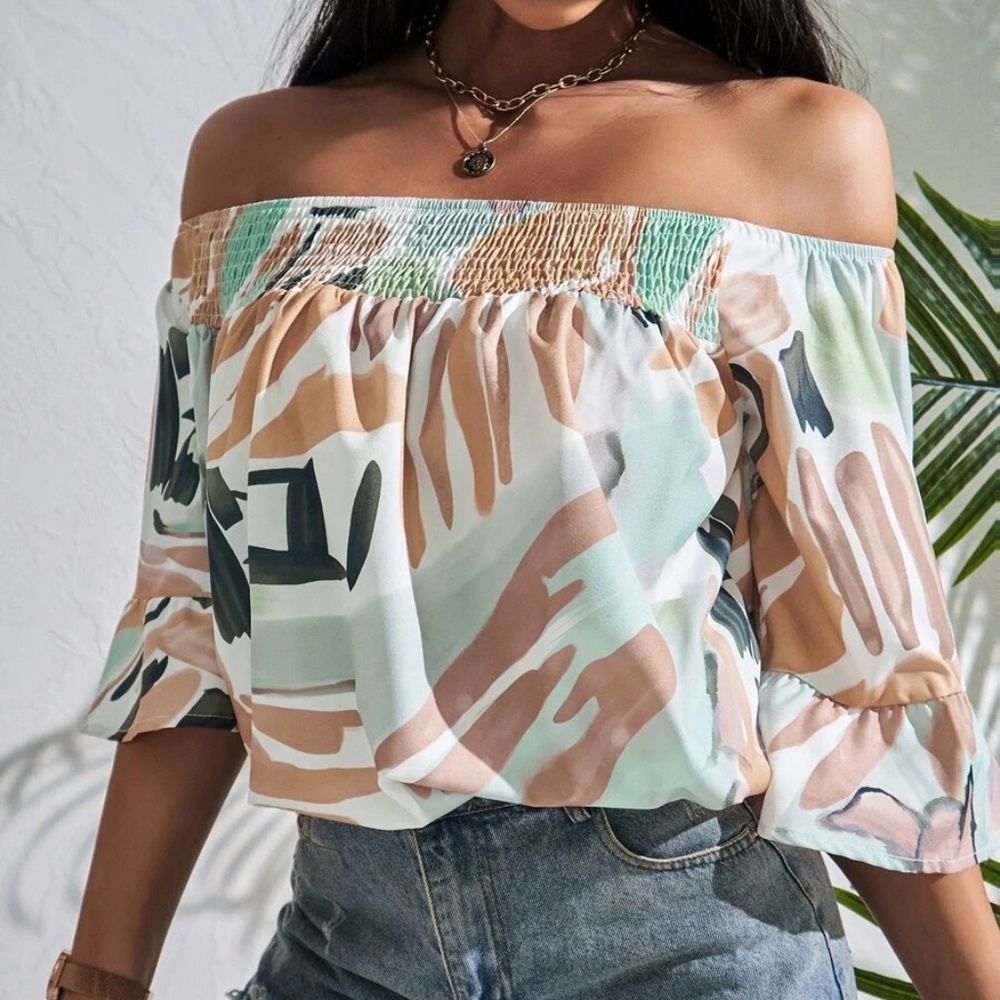 Boho Print Off Shoulder Blouse - Picture 10 of 10